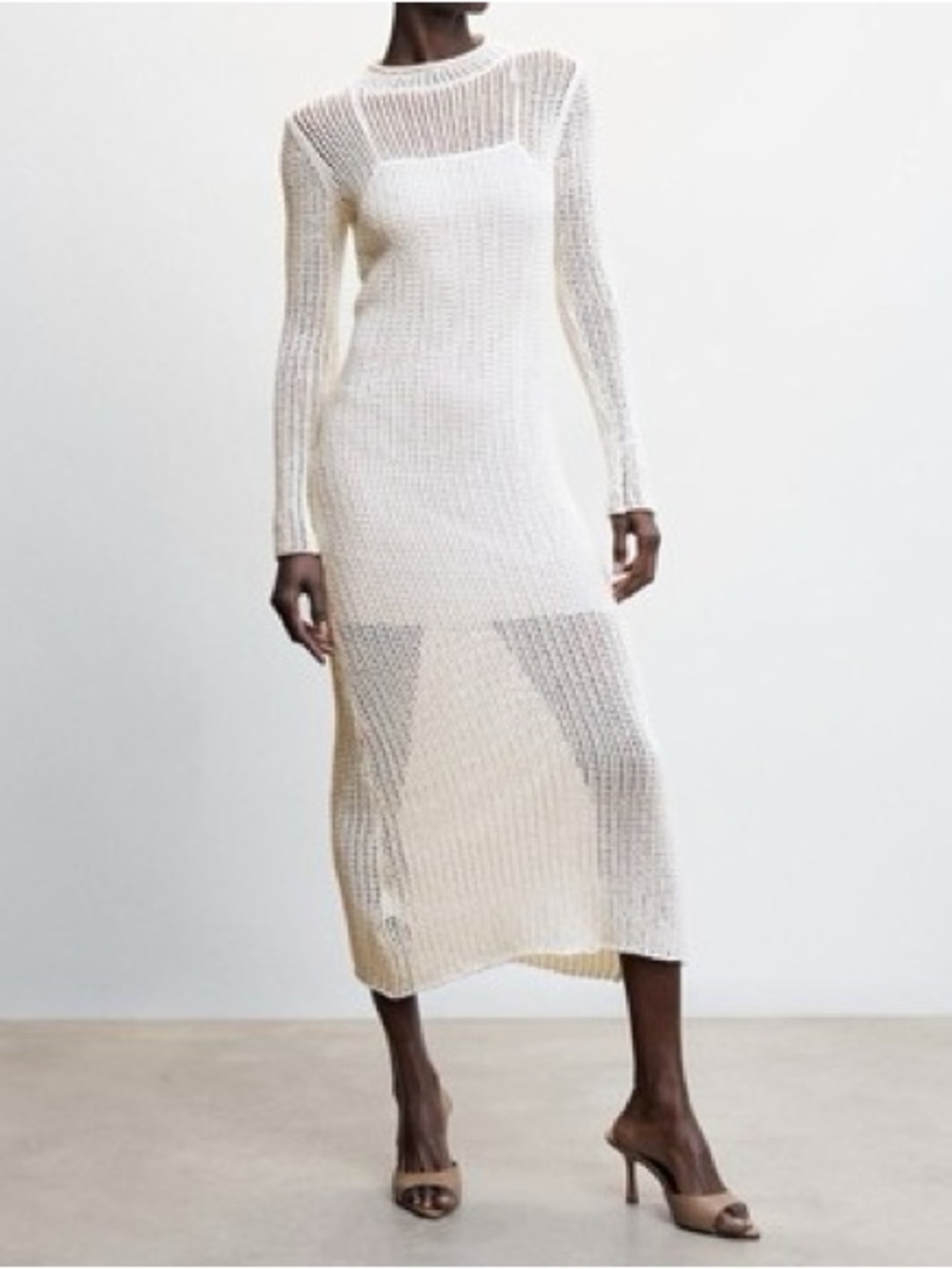 Mango White Crotchet Midi Dress sz 8